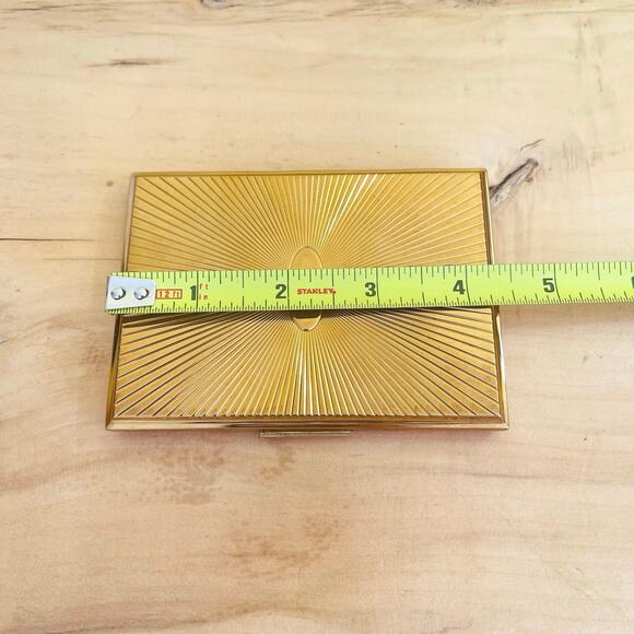 Vintage Evans Compact Cigarette Case Sunburst Art Deco Gold Tone Box - Picture 8 of 9